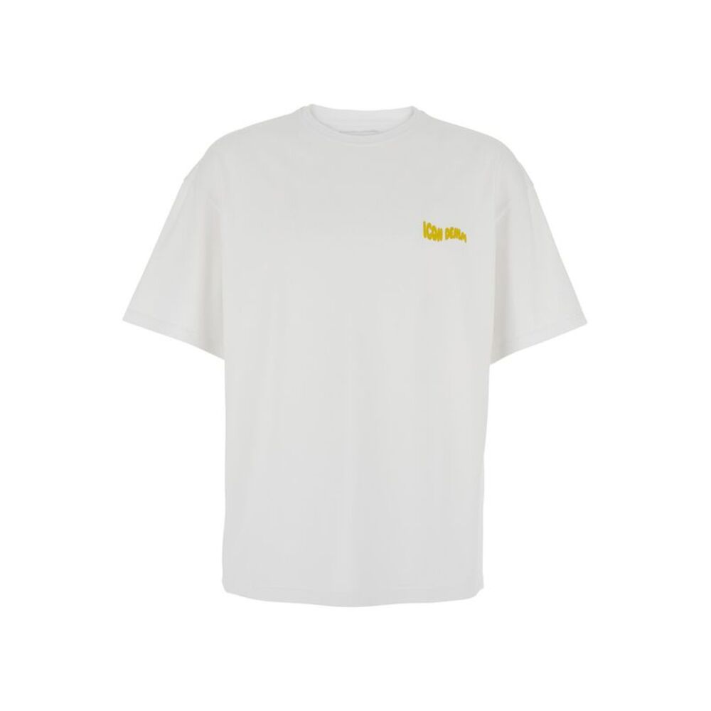 Icon Denim White Crewneck T-Shirt With Logo Lettering On The Front In Cotton Man